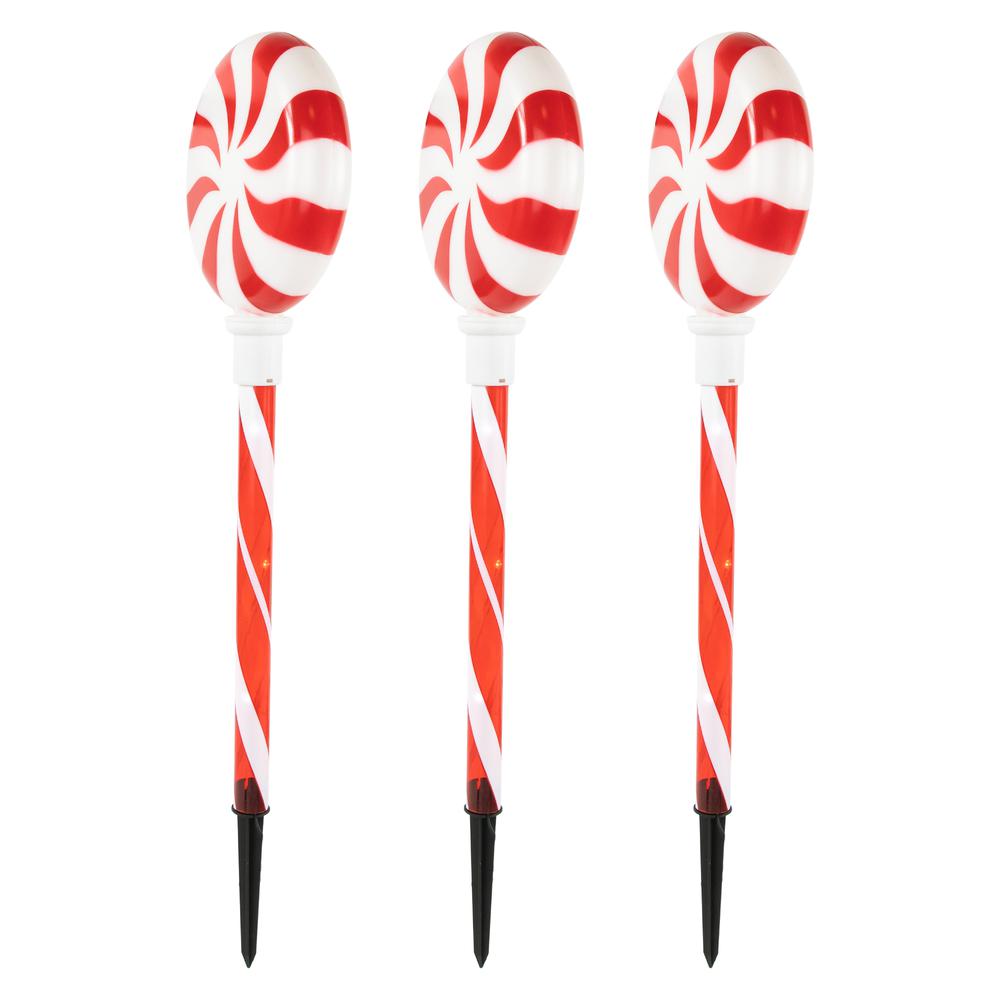 Set of 3 Lighted LED Peppermint Candy Christmas Pathway Markers 26". Picture 6