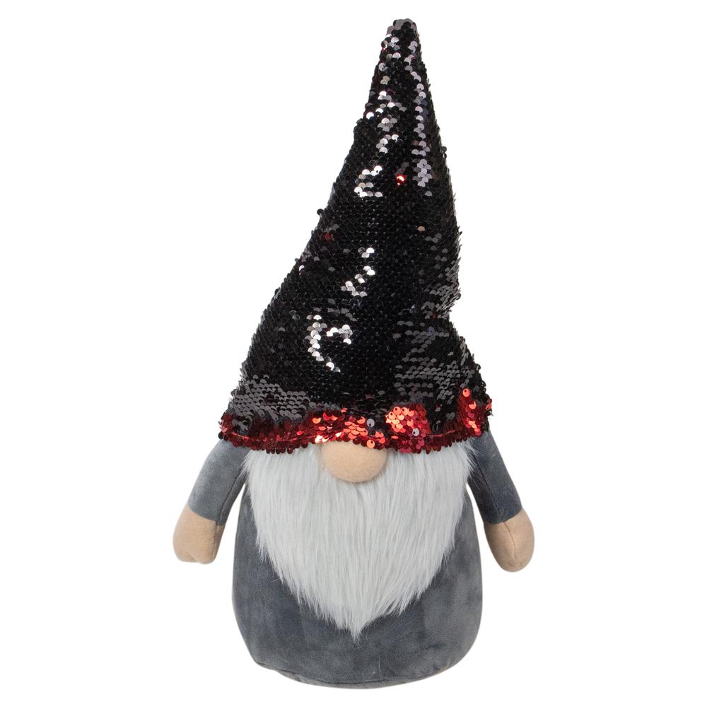 18" Gnome with Red and Black Flip Sequin Hat Christmas Decoration. Picture 6