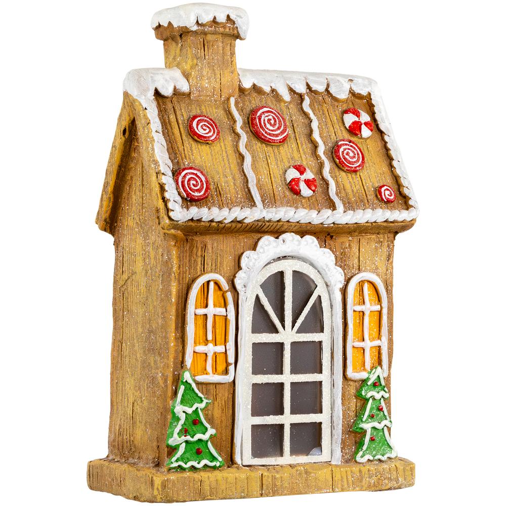 14" LED Lighted Peppermint Gingerbread House Christmas Decoration. Picture 6