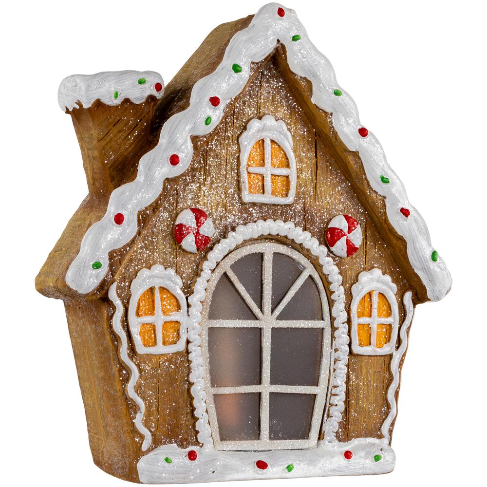 12.5" LED Lighted Frosted Gingerbread Peppermint Christmas House. Picture 6
