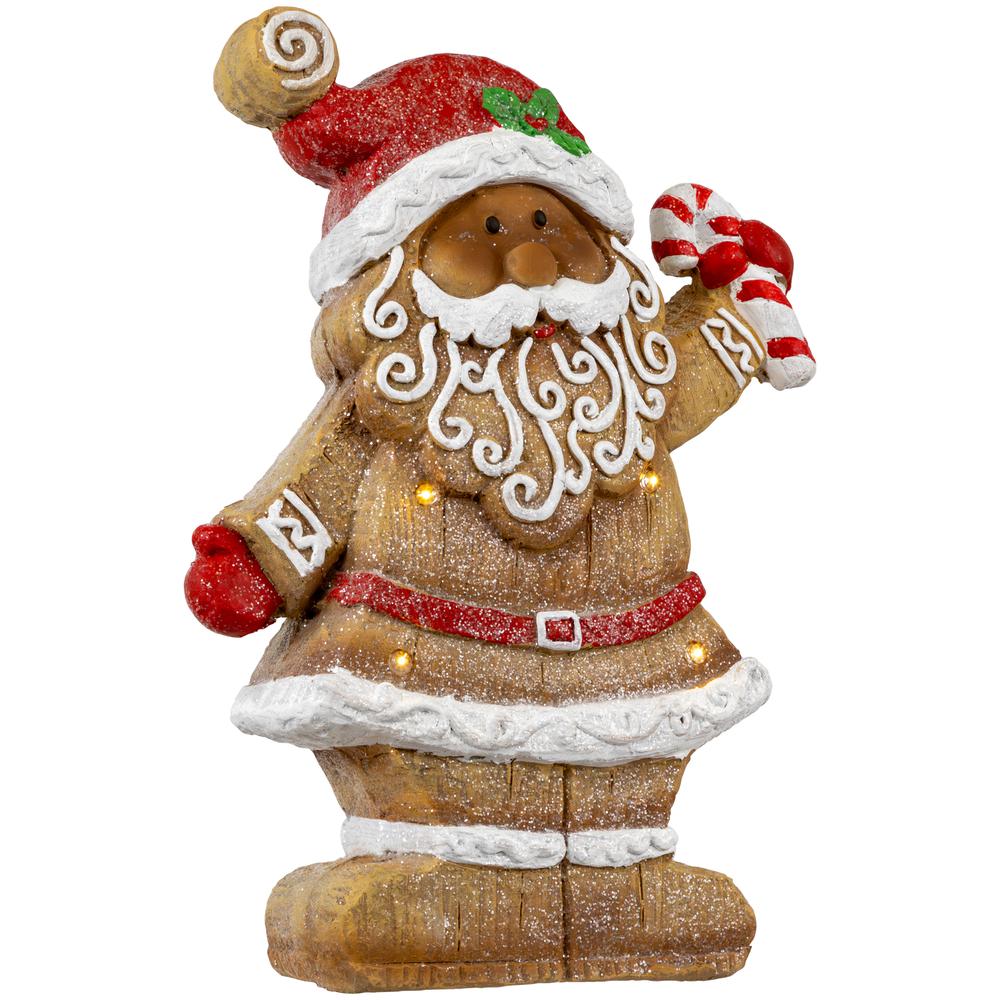 15" LED Lighted Gingerbread Santa with Candy Cane Christmas Figure. Picture 6