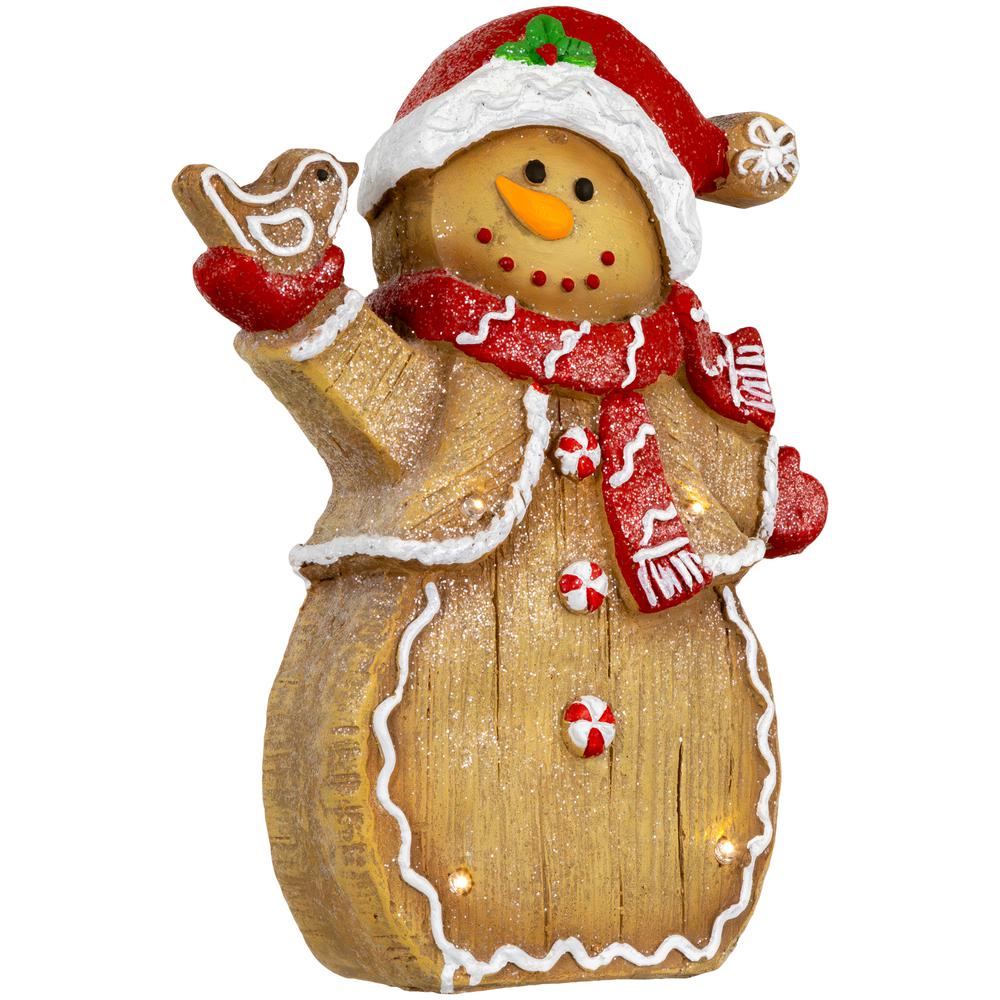 15" LED Lighted Gingerbread Snowman with Bird Christmas Figure. Picture 6