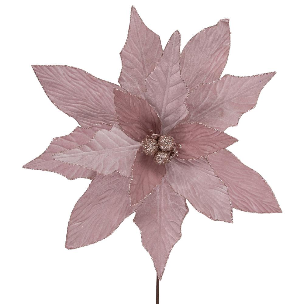 24" Glittered Pink Poinsettia Christmas Stem Spray. Picture 6