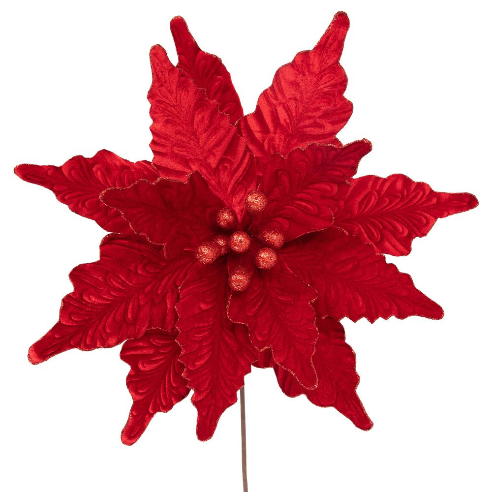 24" Glittered Red Poinsettia Christmas Stem Spray. Picture 6