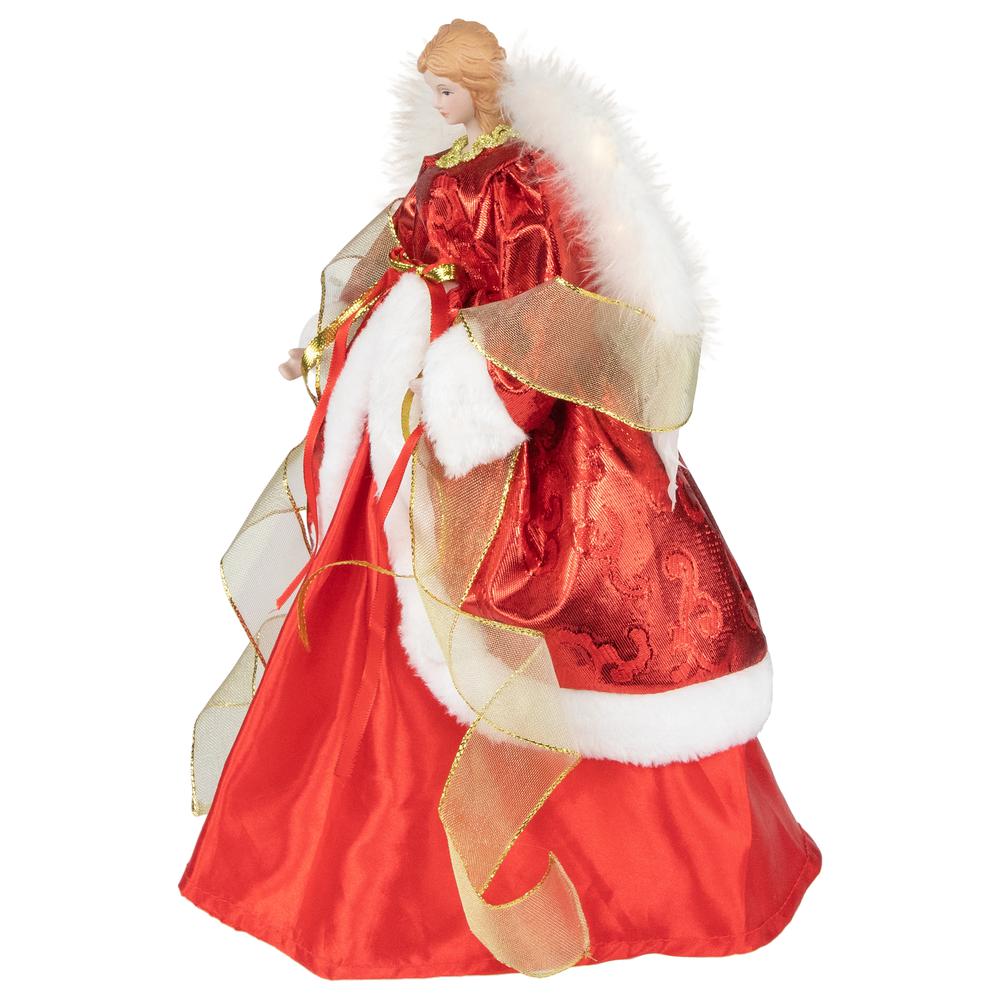 14" Red and White Angel with Lighted Wings Christmas Tree Topper. Picture 6
