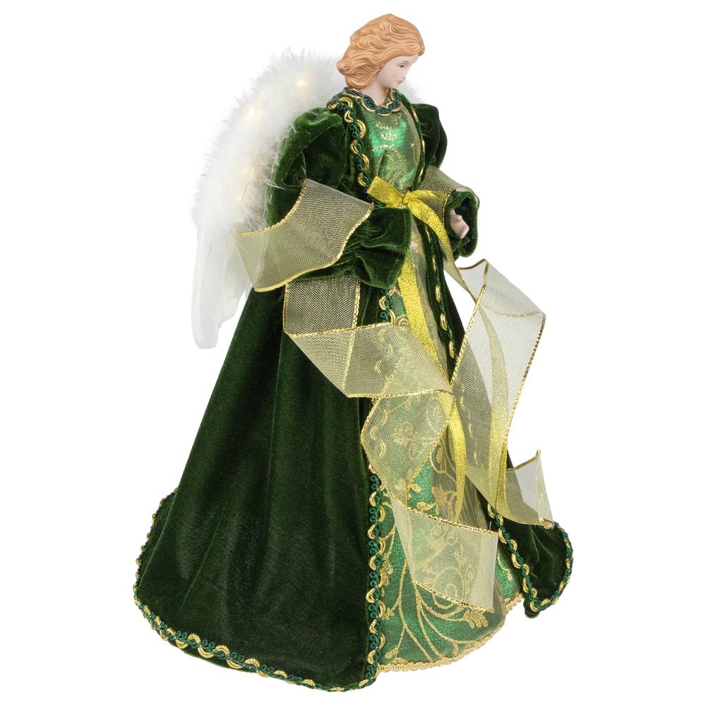 14" Green and Gold Angel with Lighted Wings Christmas Tree Topper. Picture 6