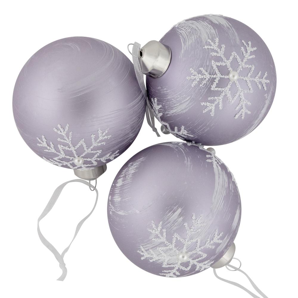 3ct Purple Glass Ball Christmas Ornaments with Snowflakes 3" (80mm). Picture 6