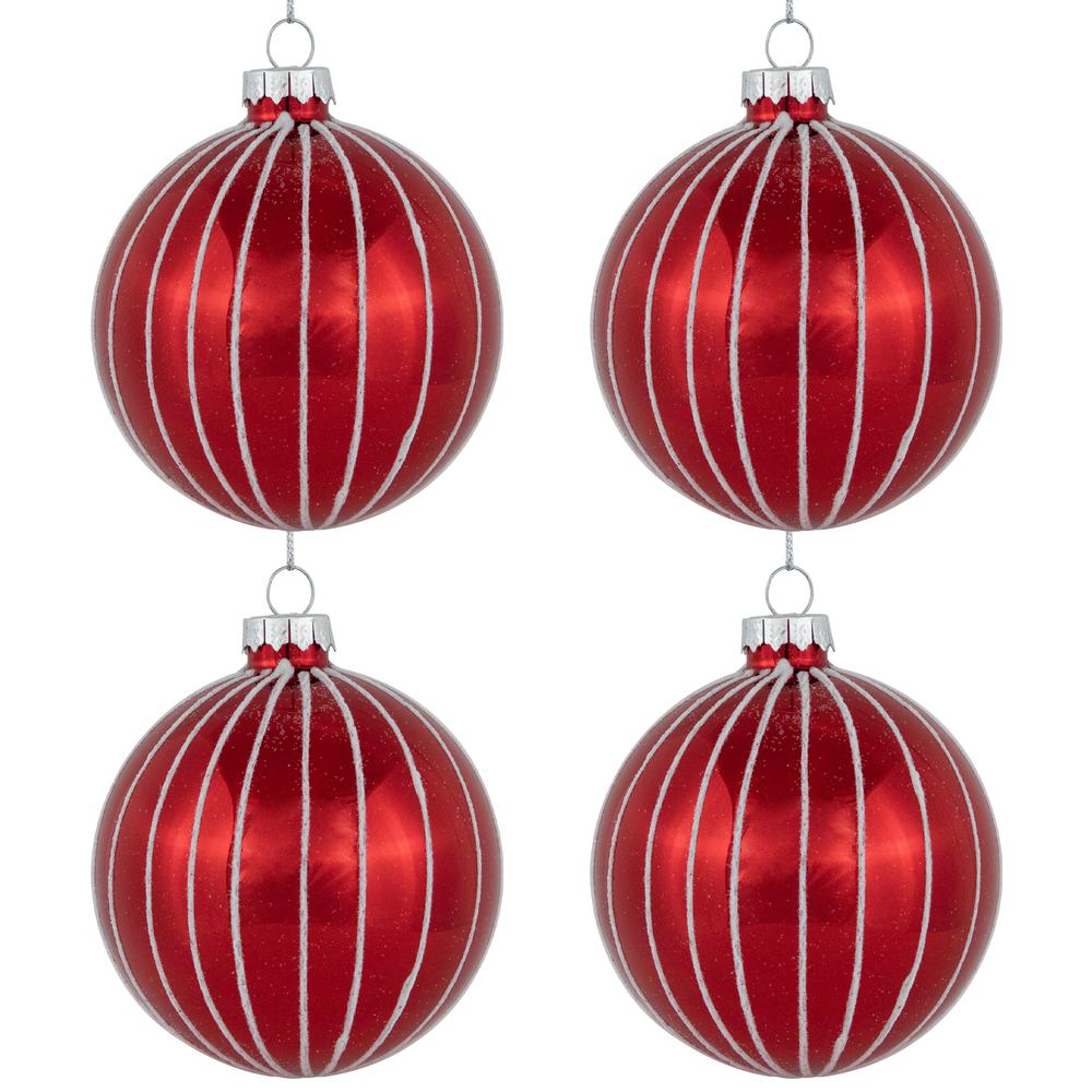 4ct Shiny Red and White Striped Glass Ball Christmas Ornaments 3" (80mm). Picture 6