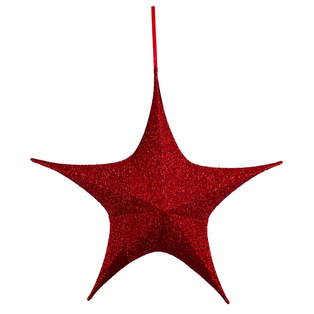 30" Red Tinsel Foldable Christmas Star Outdoor Decoration. The main picture.