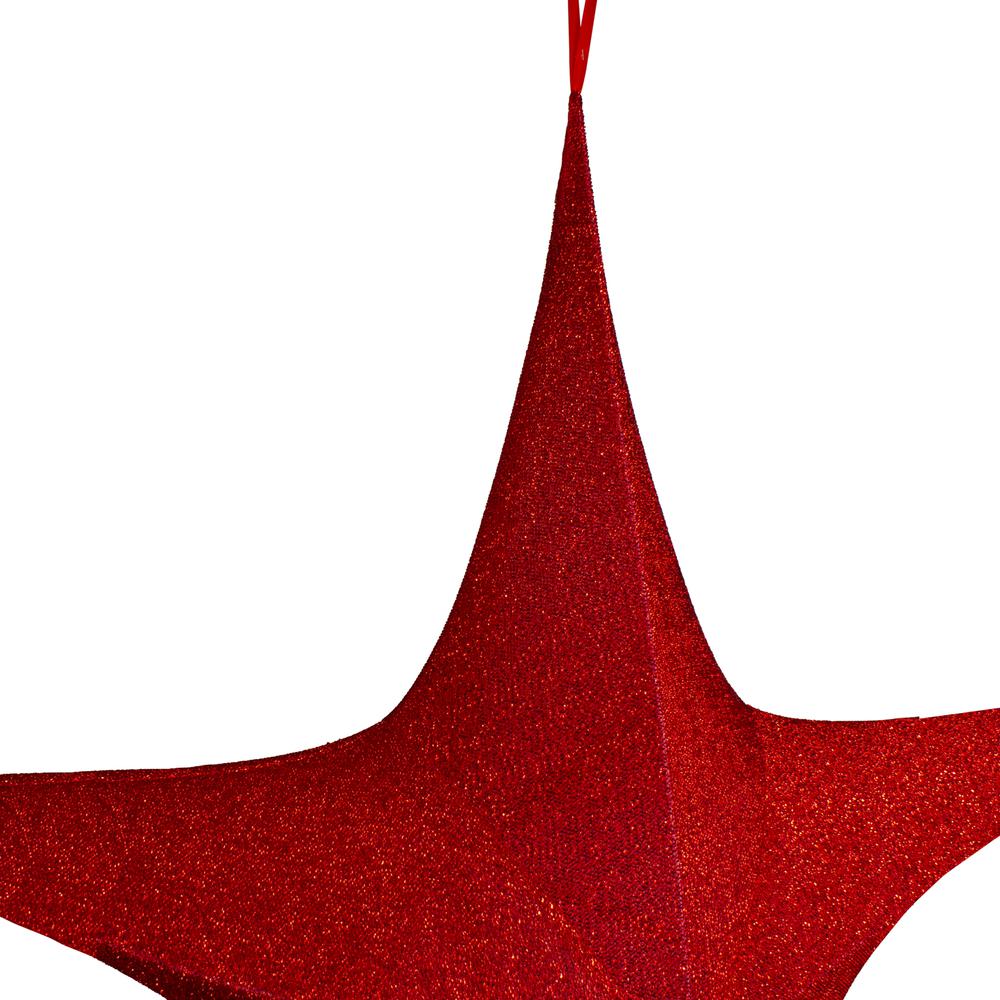 30" Red Tinsel Foldable Christmas Star Outdoor Decoration. Picture 4