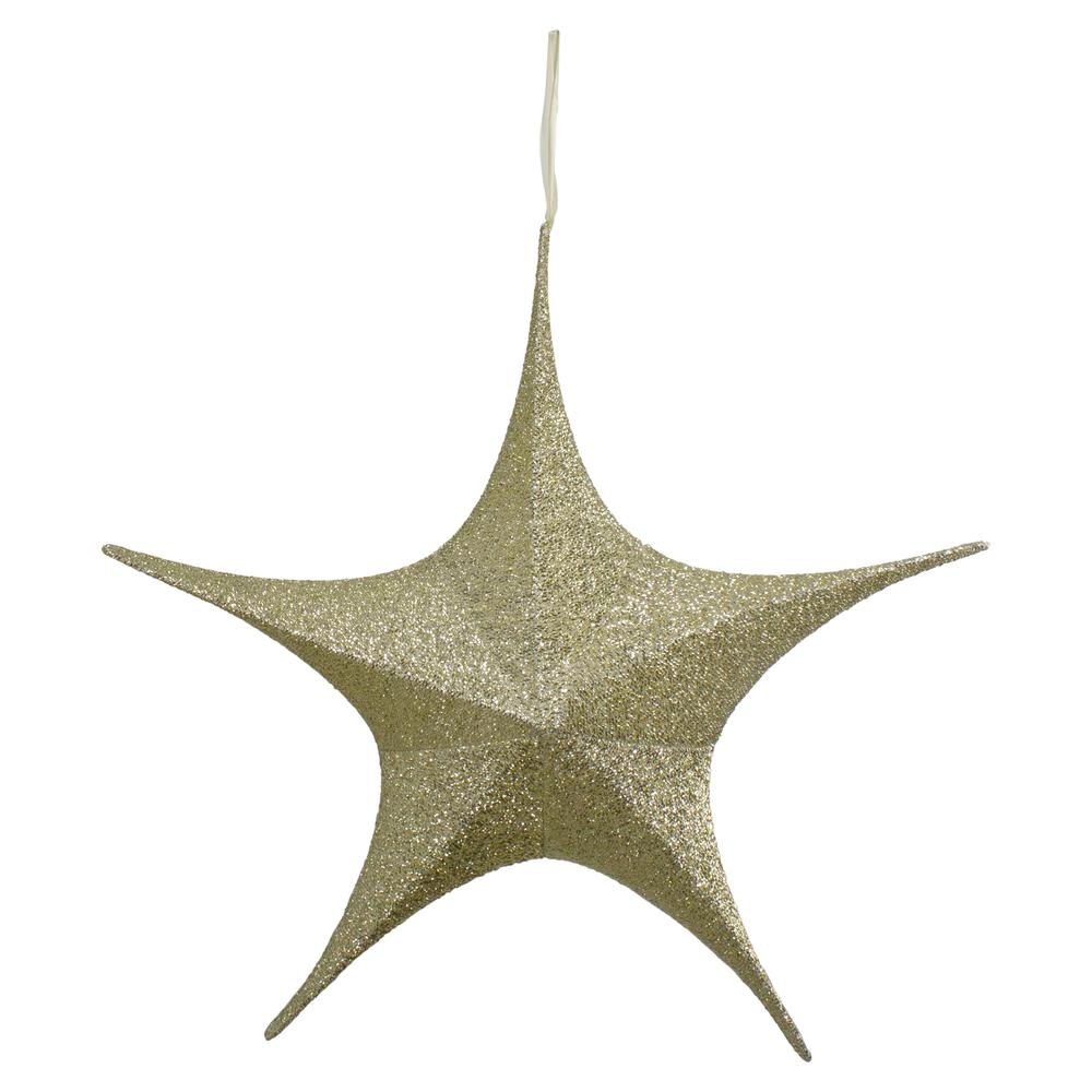 30" Gold Tinsel Foldable Christmas Star Outdoor Decoration. Picture 1