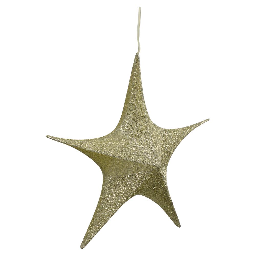 30" Gold Tinsel Foldable Christmas Star Outdoor Decoration. Picture 3