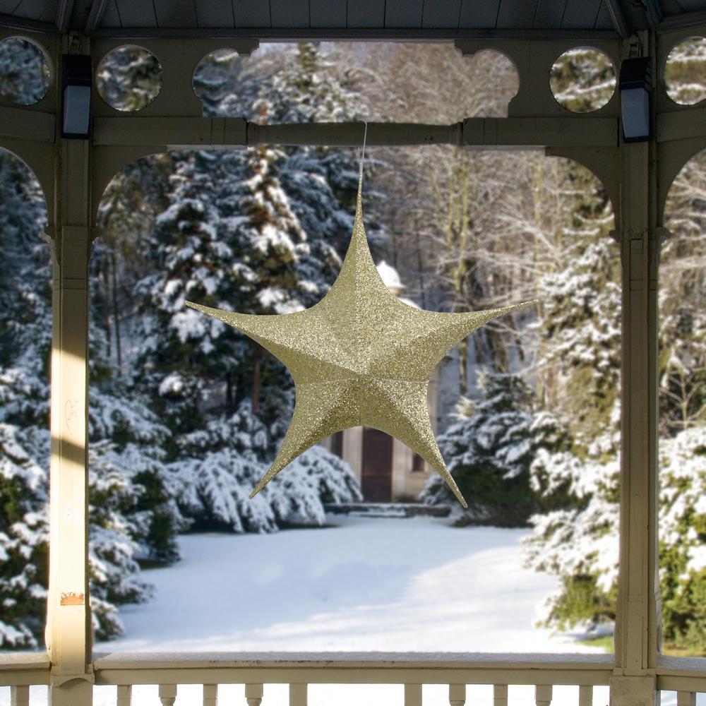 30" Gold Tinsel Foldable Christmas Star Outdoor Decoration. Picture 2