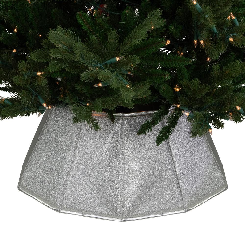27" Shiny Silver Fabric Hexagonal Christmas Tree Collar. Picture 6