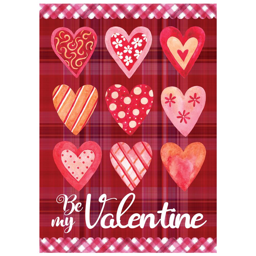 Be My Valentine Plaid and Heart Outdoor House Flag 28" x 40". Picture 1