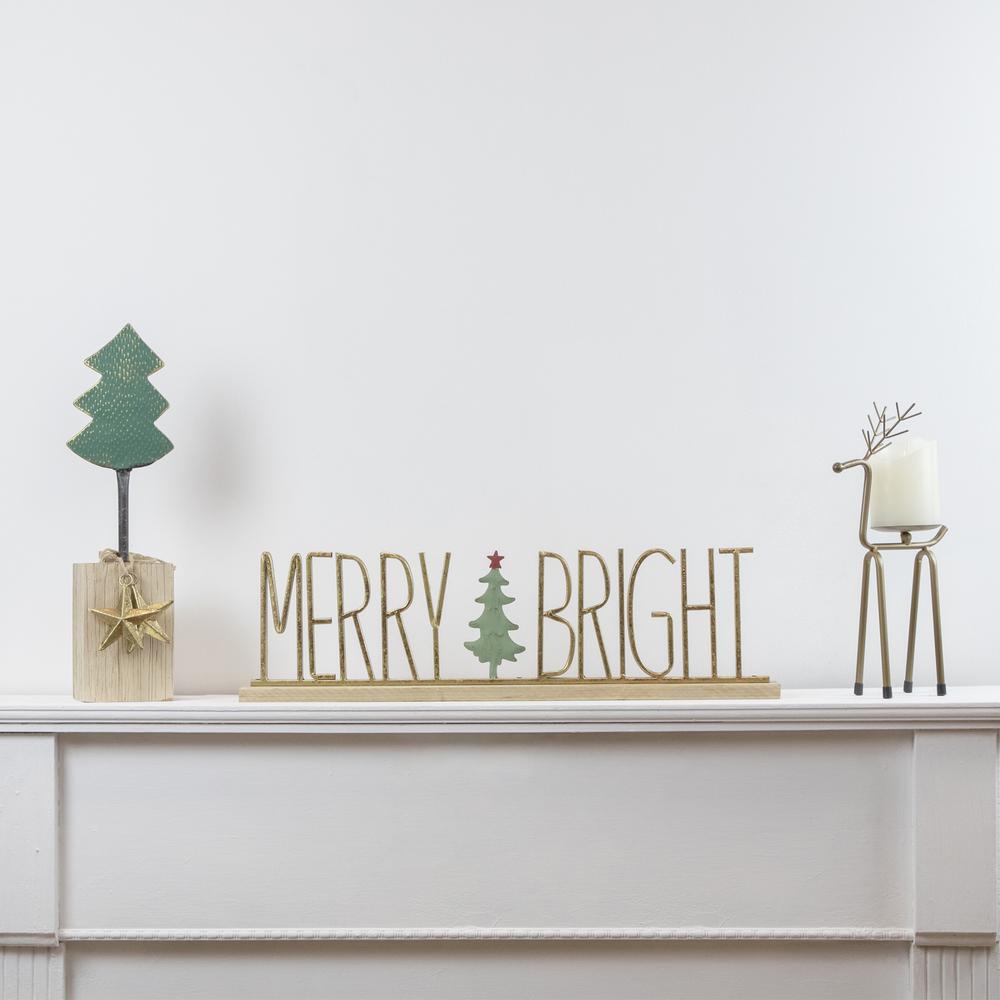 23.5" Gold Merry and Bright Metal Christmas Sign Centerpiece. Picture 2