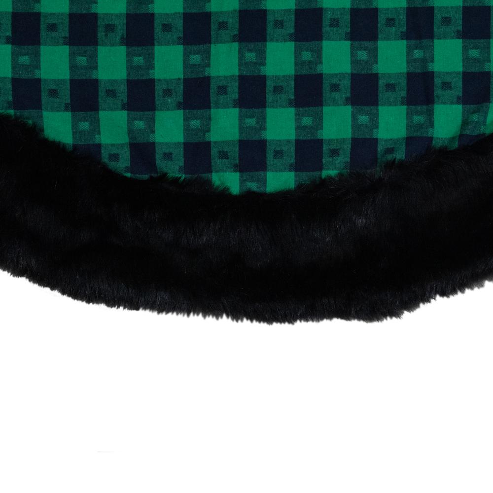 48" Green and Black Plaid Christmas Tree Skirt. Picture 6