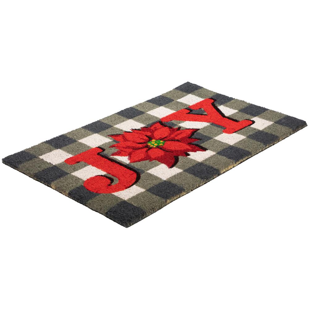 Gray and Red Poinsettia "Joy" Christmas Natural Coir Outdoor Doormat 18" x 30". Picture 6
