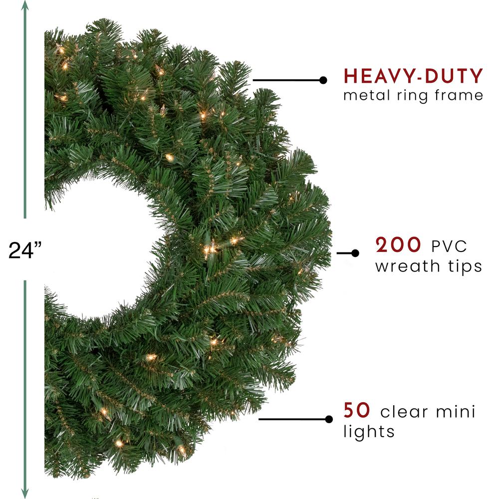 Pre-Lit Windsor Pine Artificial Christmas Wreath - 24-Inch  Clear Lights. Picture 6
