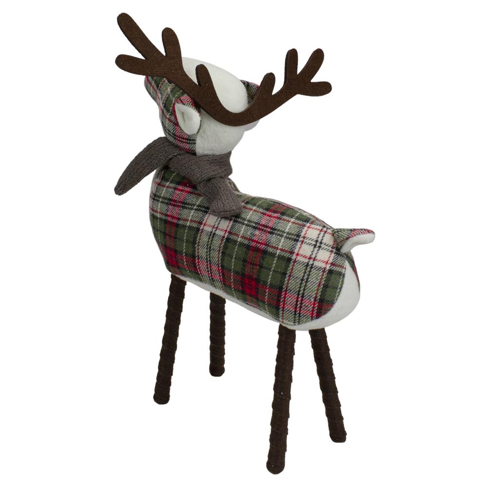 13.5" Red and Green Plaid Reindeer Christmas Decoration. Picture 6
