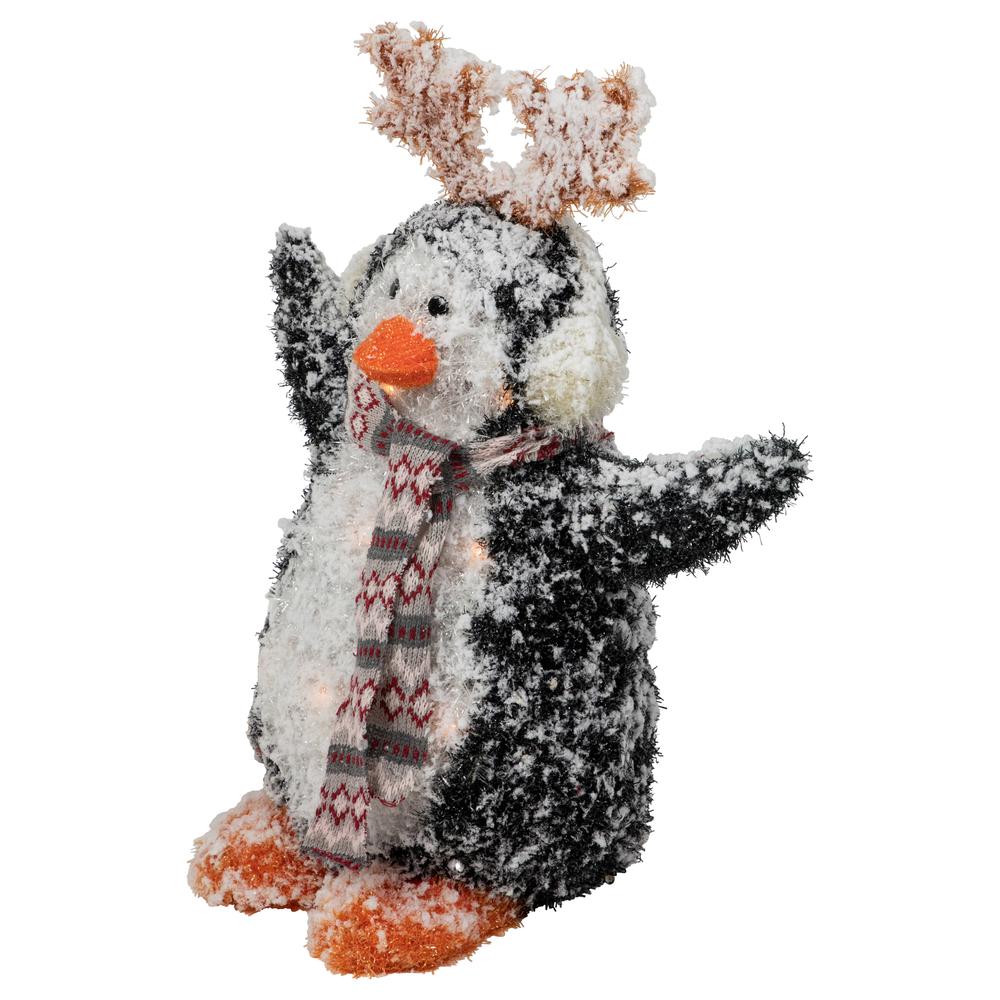 22" Lighted Snowy Penguin in Antler Hat Outdoor Christmas Decoration. Picture 6