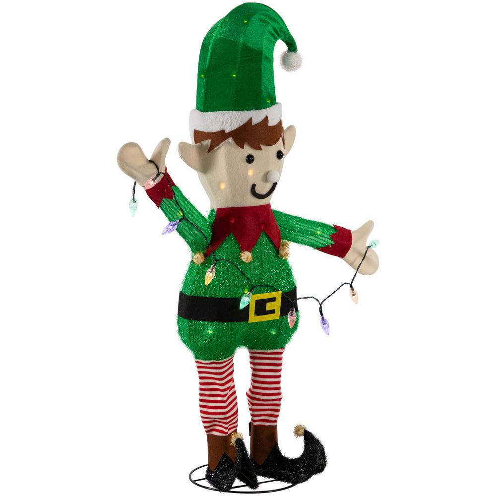 34.25" LED Lighted Elf Holding Christmas Lights Outdoor Yard Decoration. Picture 6