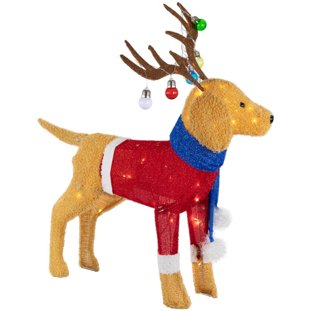 36.5" LED Lighted Dog Wearing Antlers Christmas Outdoor Yard Decoration. Picture 6