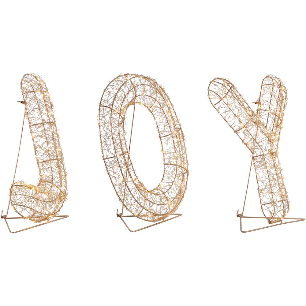 16" LED Twinkle Lighted Gold Metal Wire Joy Sign Outdoor Christmas Decoration. Picture 6