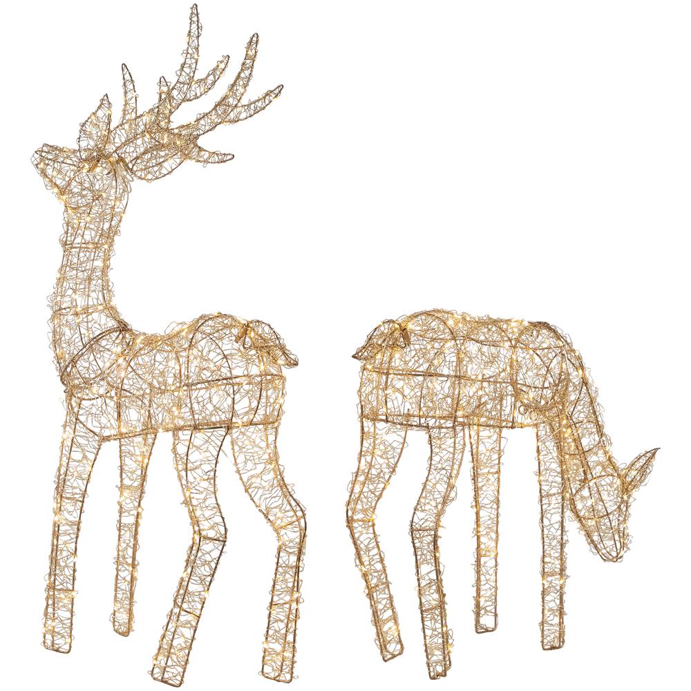 Set of 2 LED Twinkle Lighted Gold Mesh Reindeer Outdoor Christmas Decoration 37". Picture 6