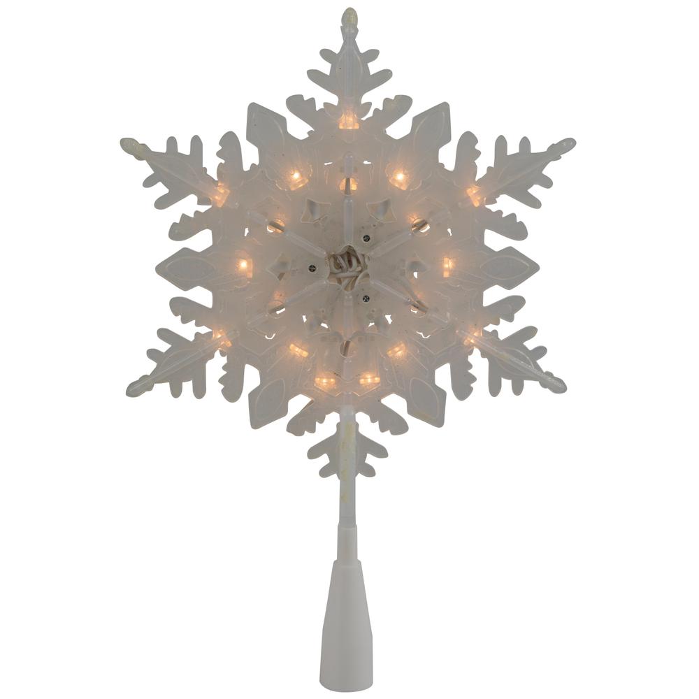 10" Lighted White Frosted 3-D Snowflake Christmas Tree Topper - Clear Lights. Picture 6
