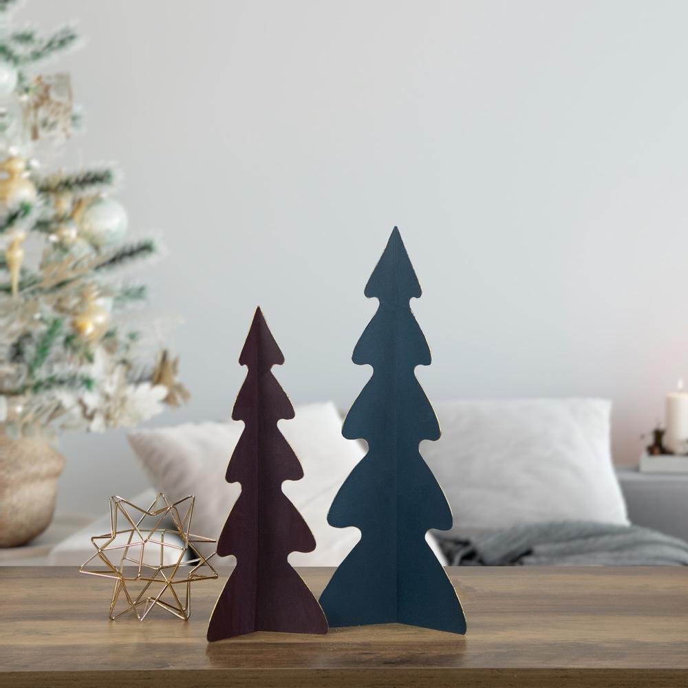 12" Purple Triangular Christmas Tree with a Curved Design Tabletop Decor. Picture 2