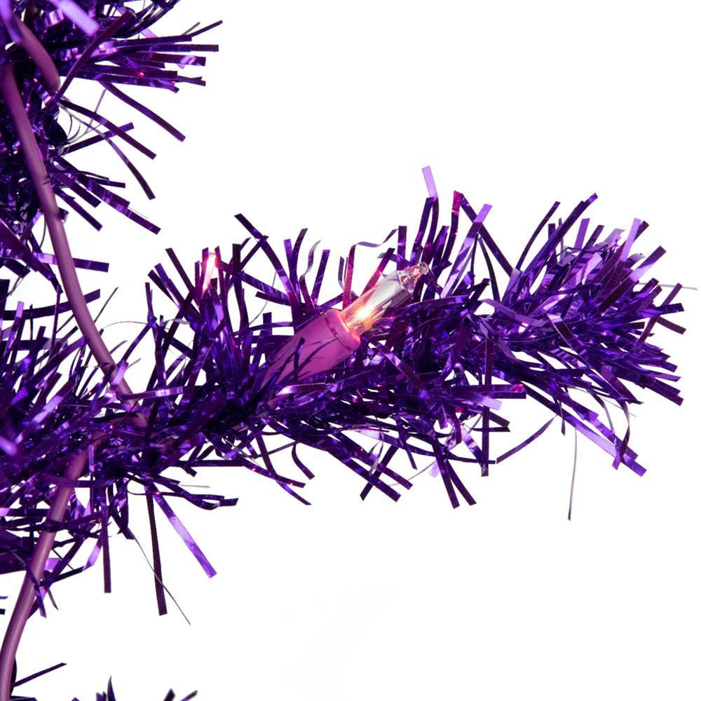 4' Pre-Lit Purple Artificial Tinsel Christmas Tree  Clear Lights. Picture 2