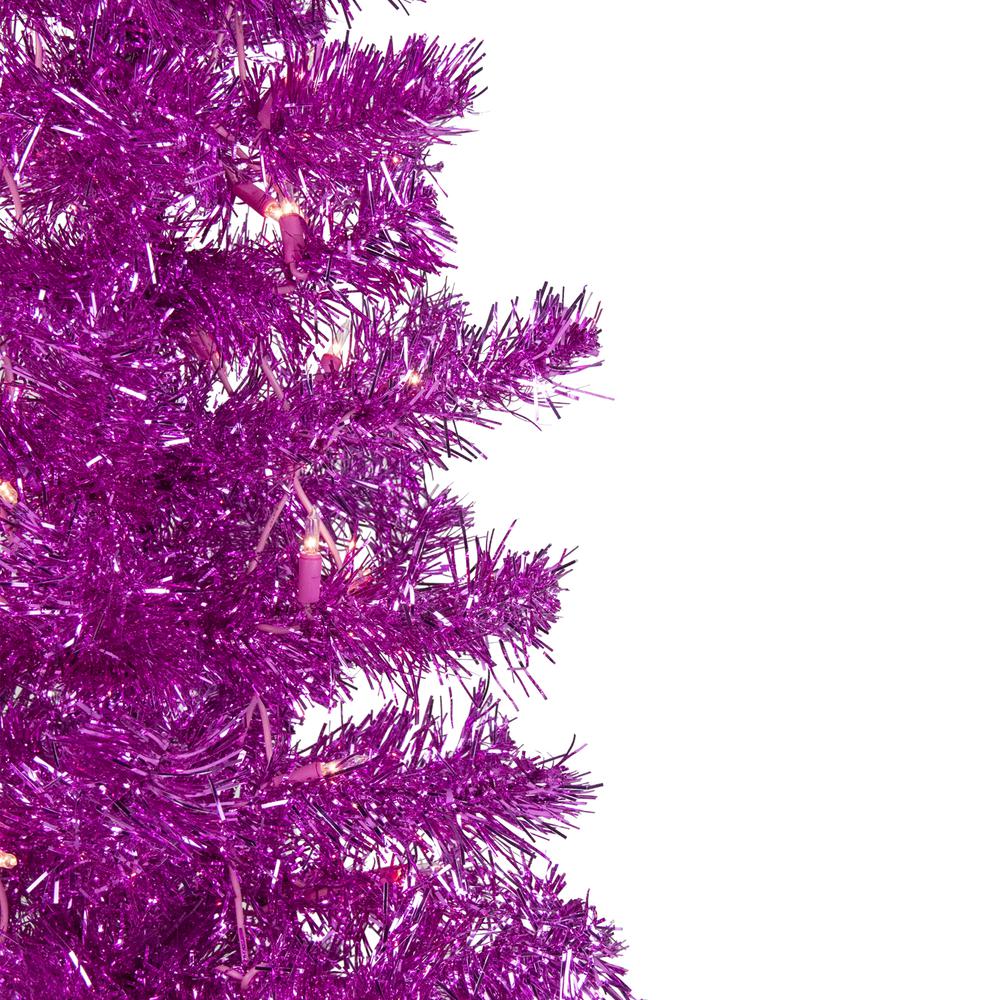 4' Pre-Lit Pink Artificial Tinsel Christmas Tree  Clear Lights. Picture 4