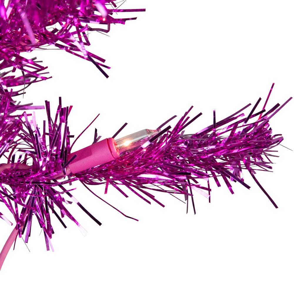 4' Pre-Lit Pink Artificial Tinsel Christmas Tree  Clear Lights. Picture 2