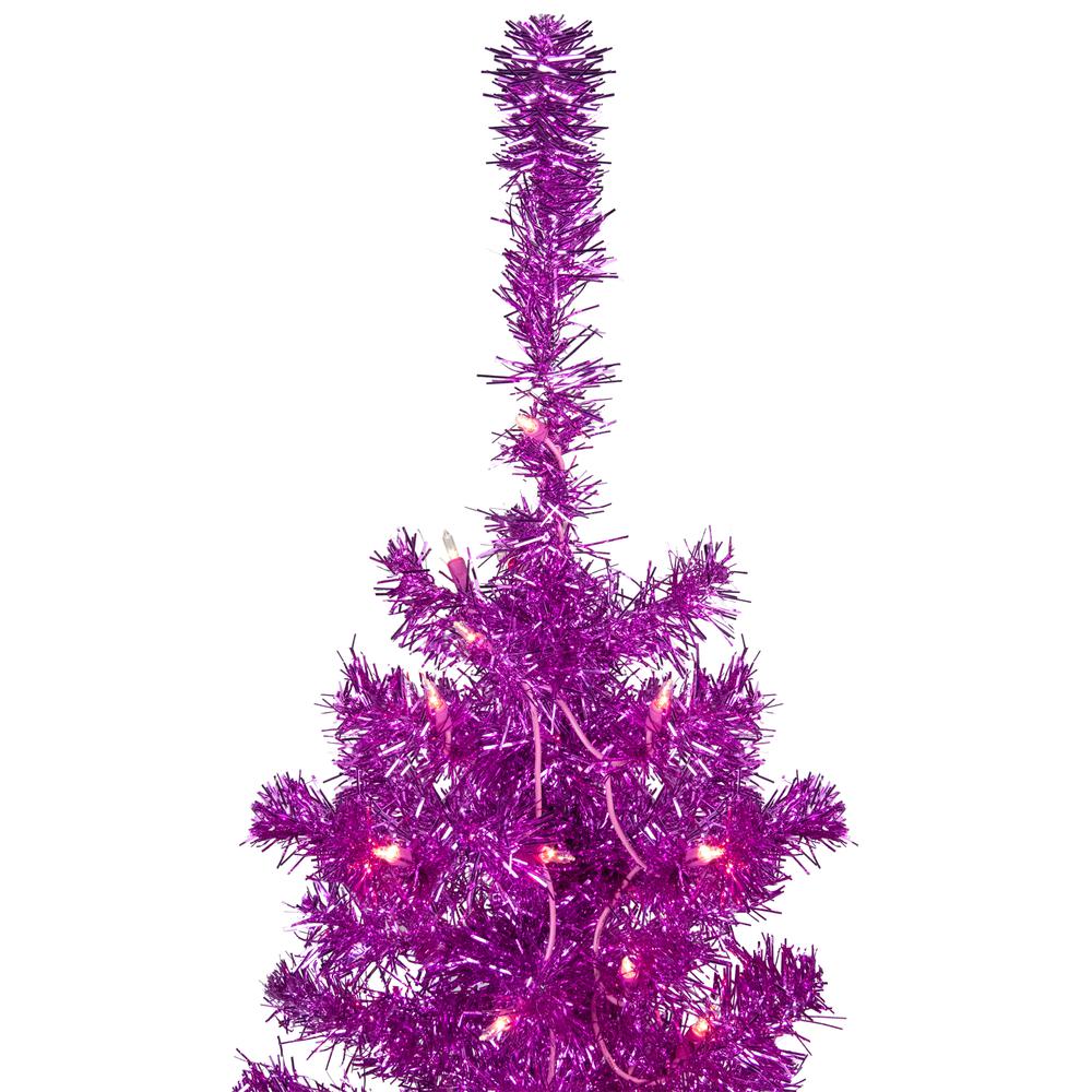 4' Pre-Lit Pink Artificial Tinsel Christmas Tree  Clear Lights. Picture 3