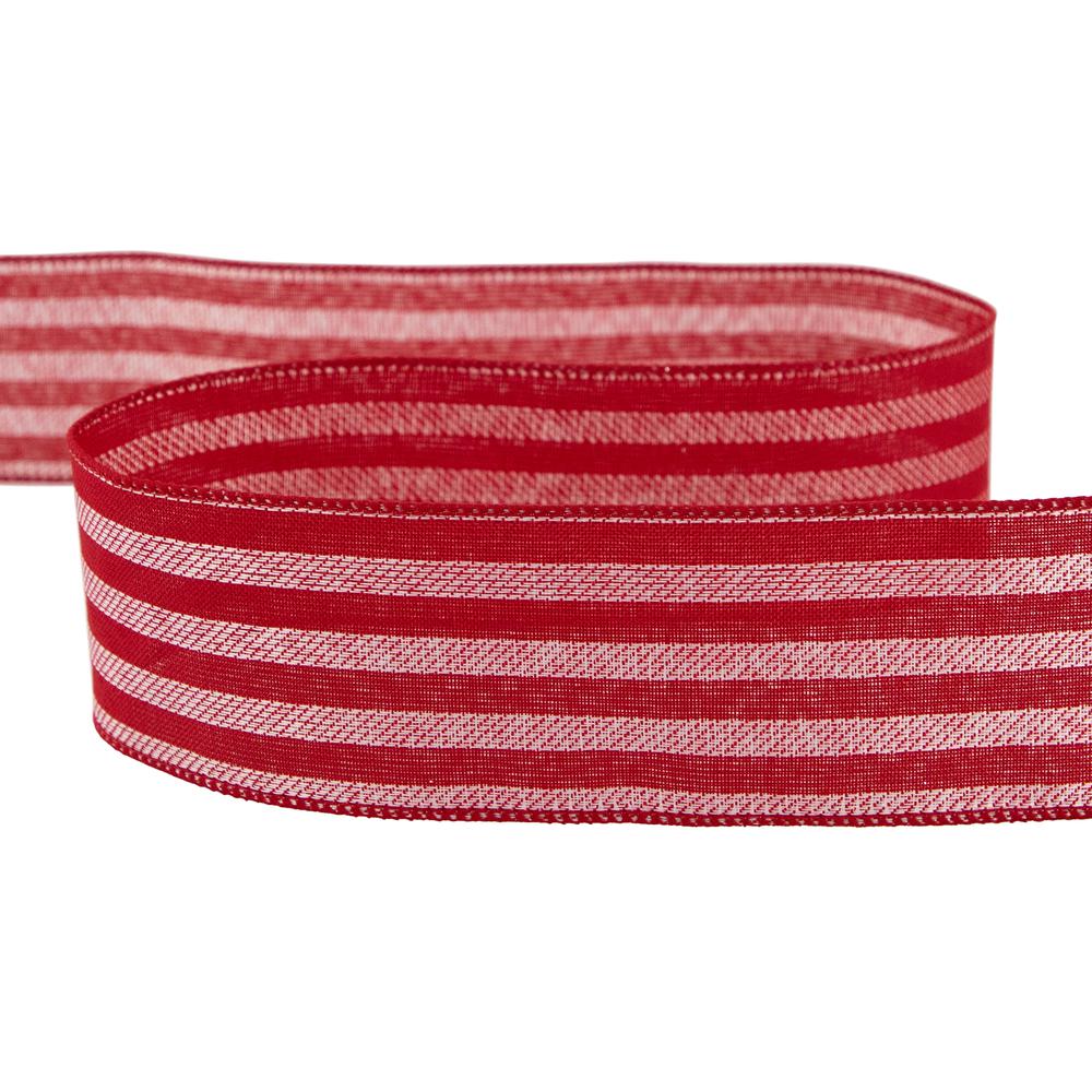 Red and White Striped Wired Craft Christmas Ribbon 2.5" x 10 Yards. Picture 6