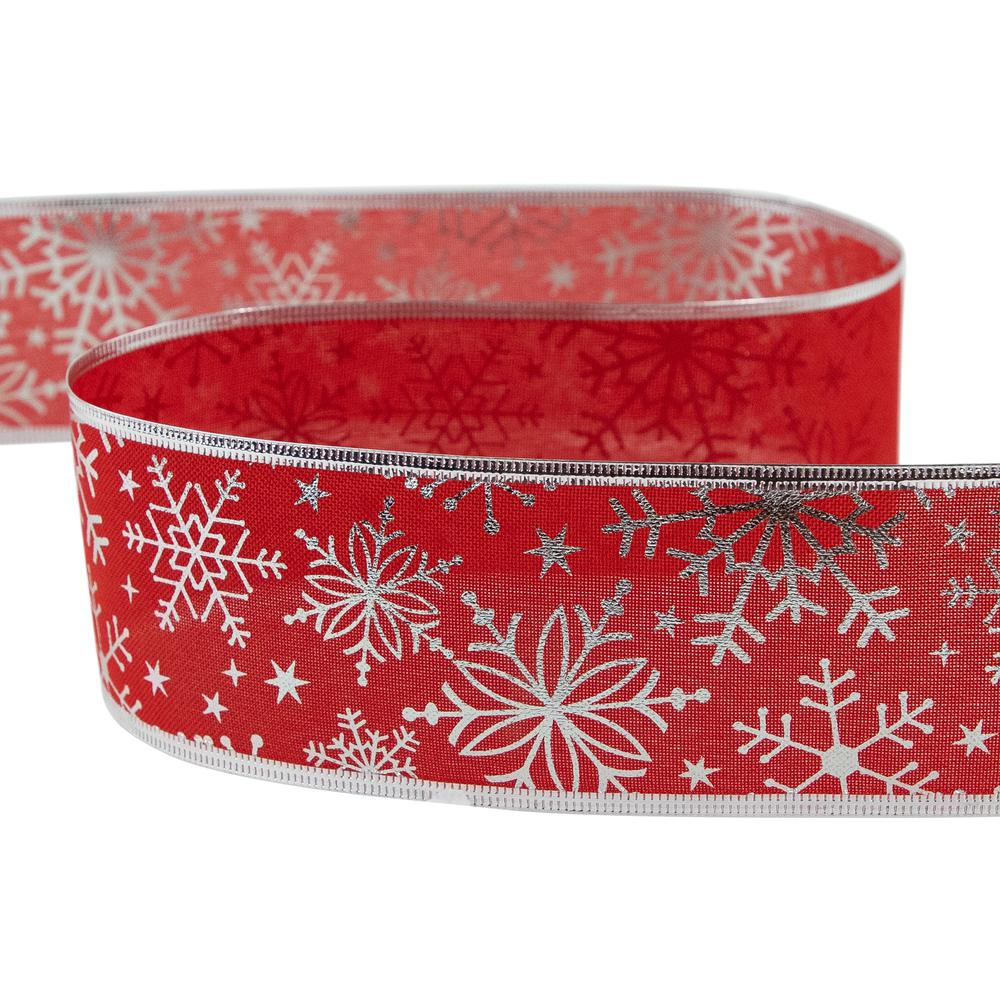 Red with Silver Snowflakes Wired Craft Christmas Ribbon 2.5" x 10 Yards. Picture 6