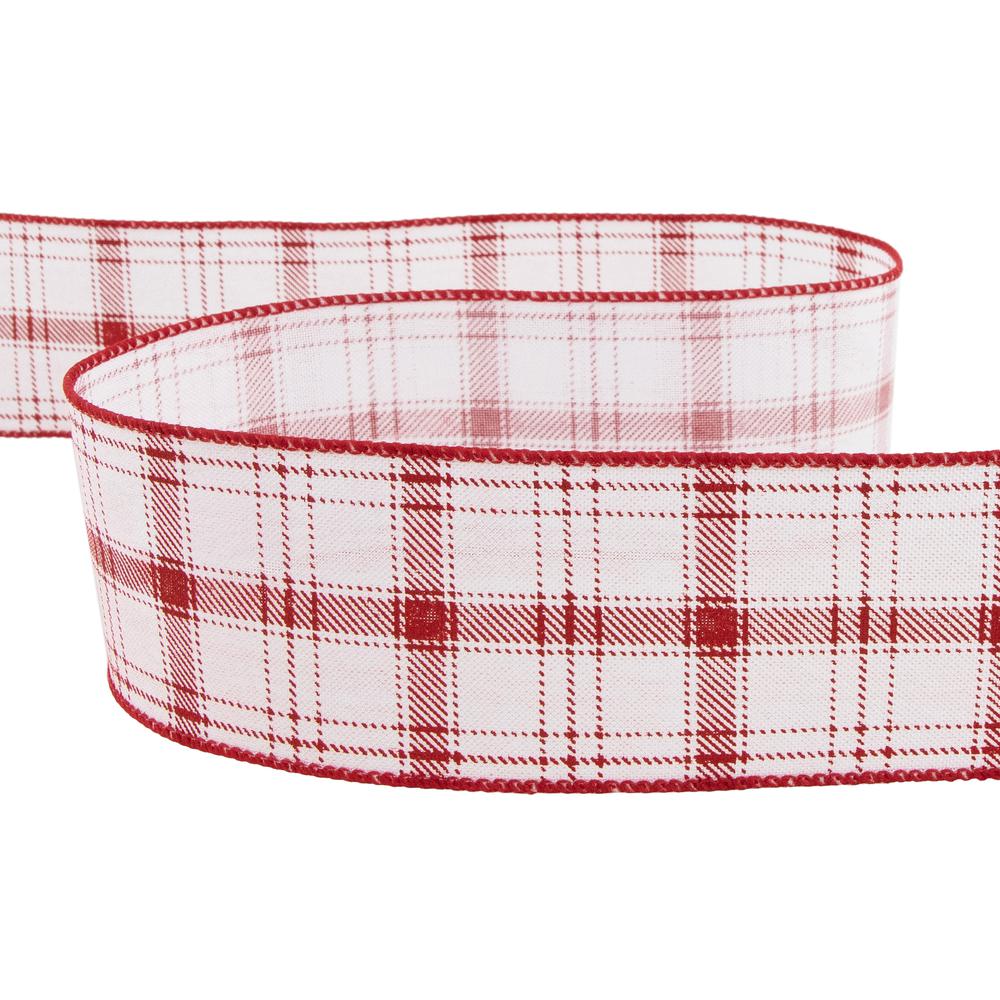 Red and White Plaid Wired Craft Christmas Ribbon 2.5" x 10 Yards. Picture 6