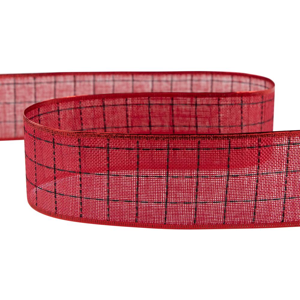 Red Woven Square Plaid Wired Craft Christmas Ribbon 2.5" x 10 Yards. Picture 6