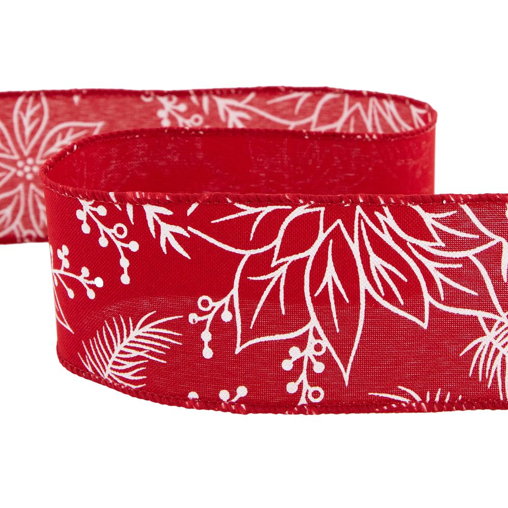 Red and White Floral Print Wired Craft Christmas Ribbon 2.5" x 10 Yards. Picture 6