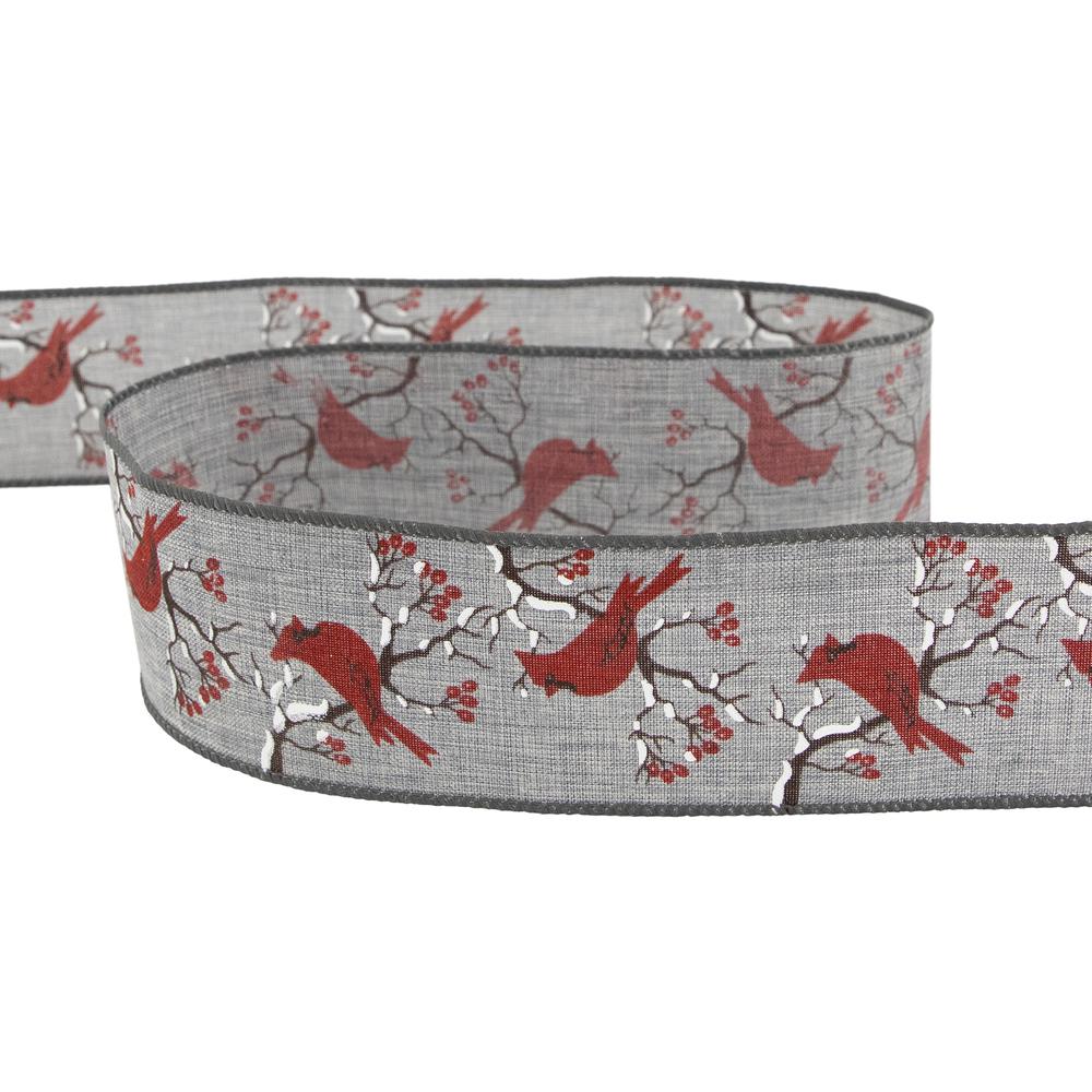 Gray and Red Cardinal Wired Craft Christmas Ribbon 2.5" x 10 Yards. Picture 6
