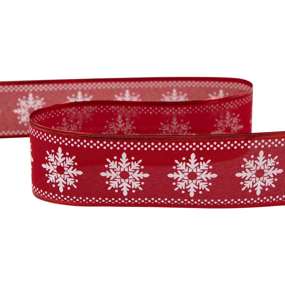 Red and White Snowflake Wired Craft Christmas Ribbon 2.5" x 10 Yards. Picture 6