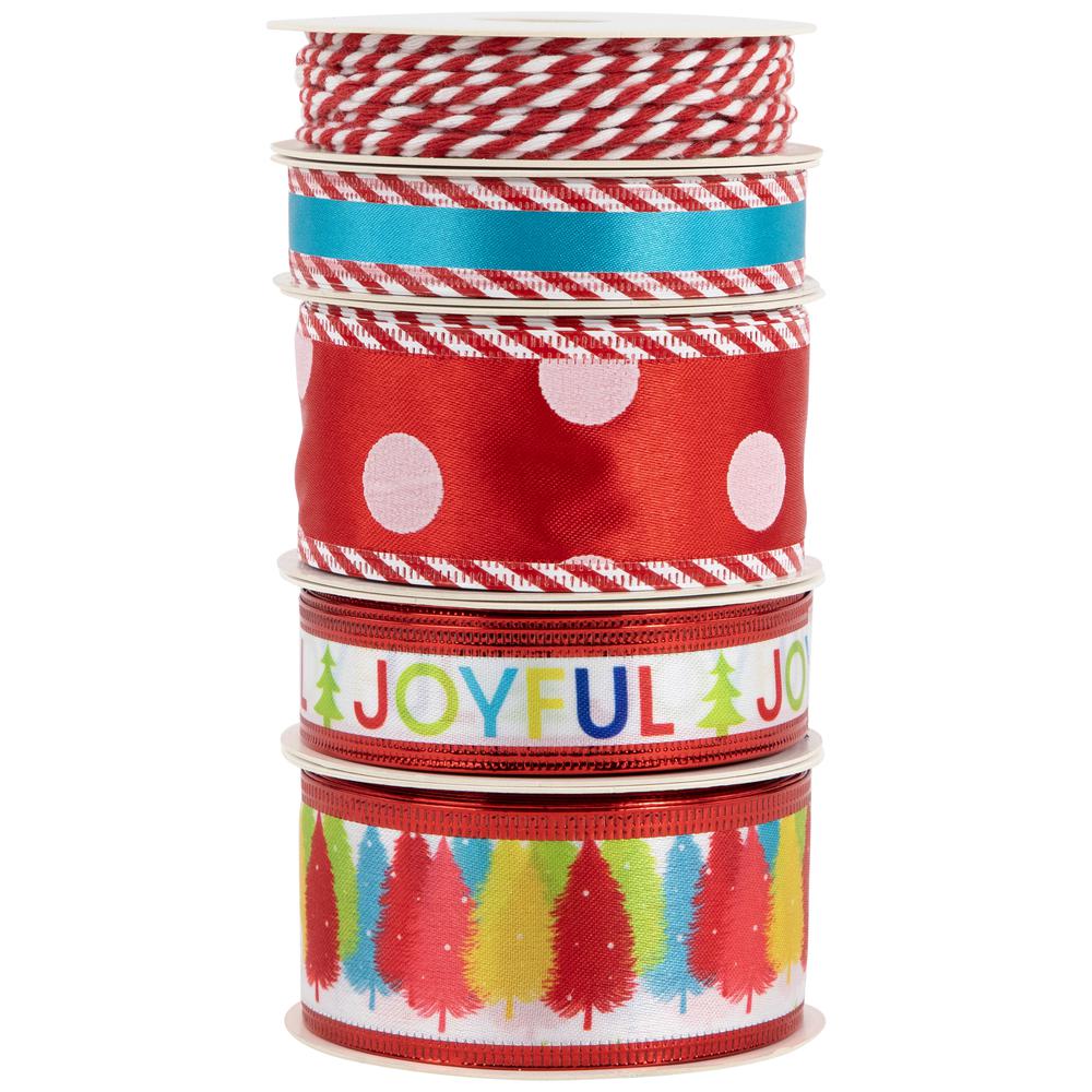 Set of 5 Polka Dots Matching Themed Craft Christmas Ribbons 1.5" x 3 Yards. Picture 6