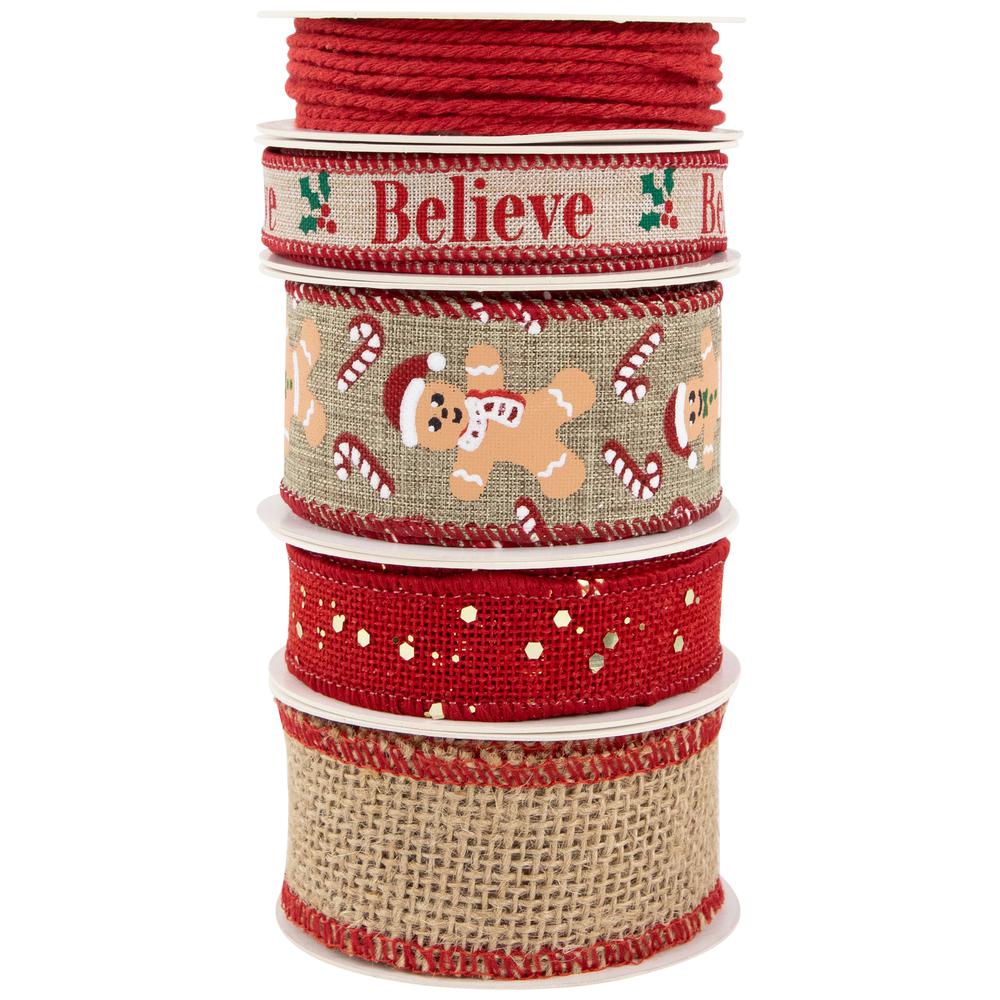 Set of 5 Gingerbread Matching Themed Craft Christmas Ribbons 1.5" x 3 Yards. Picture 6