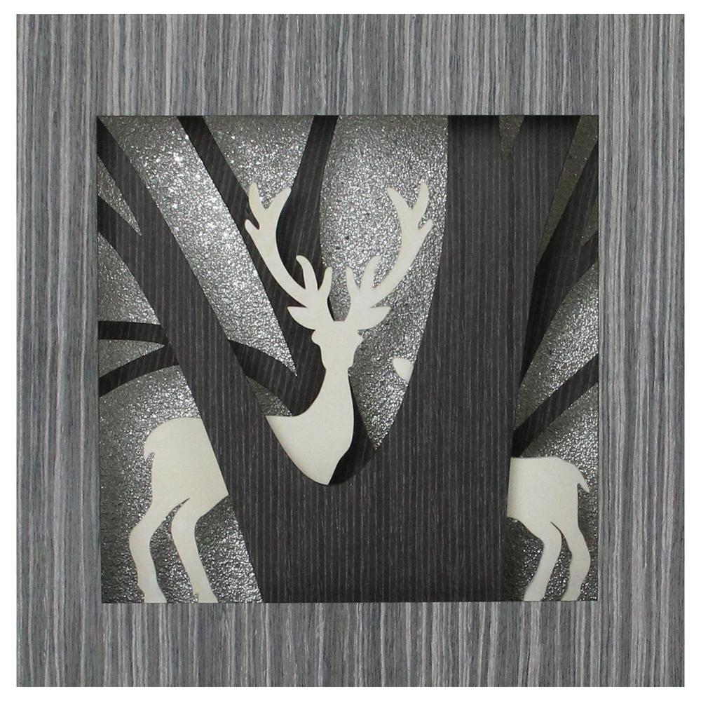 12" Glittered Woodland Deer Silhouette Box Framed Christmas Table Decoration. Picture 2