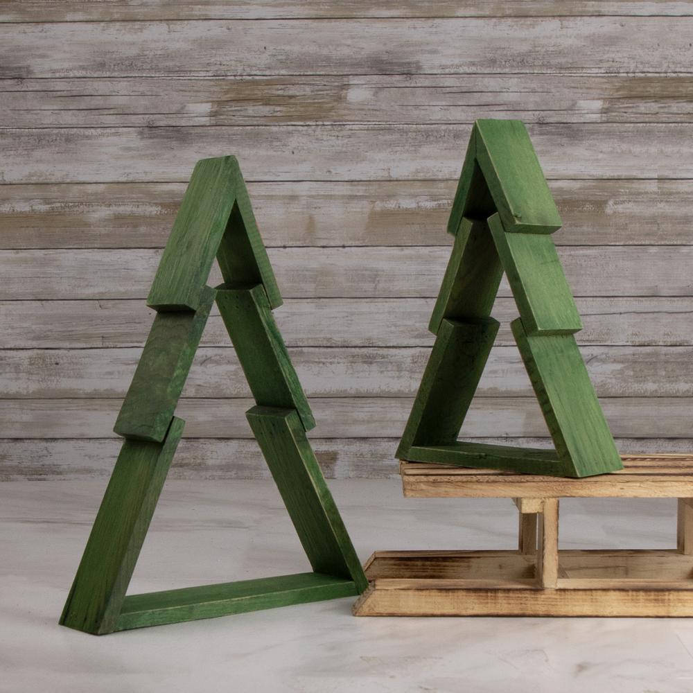 9.5" Green Geometric Wooden Christmas Tree Tabletop Display. Picture 2
