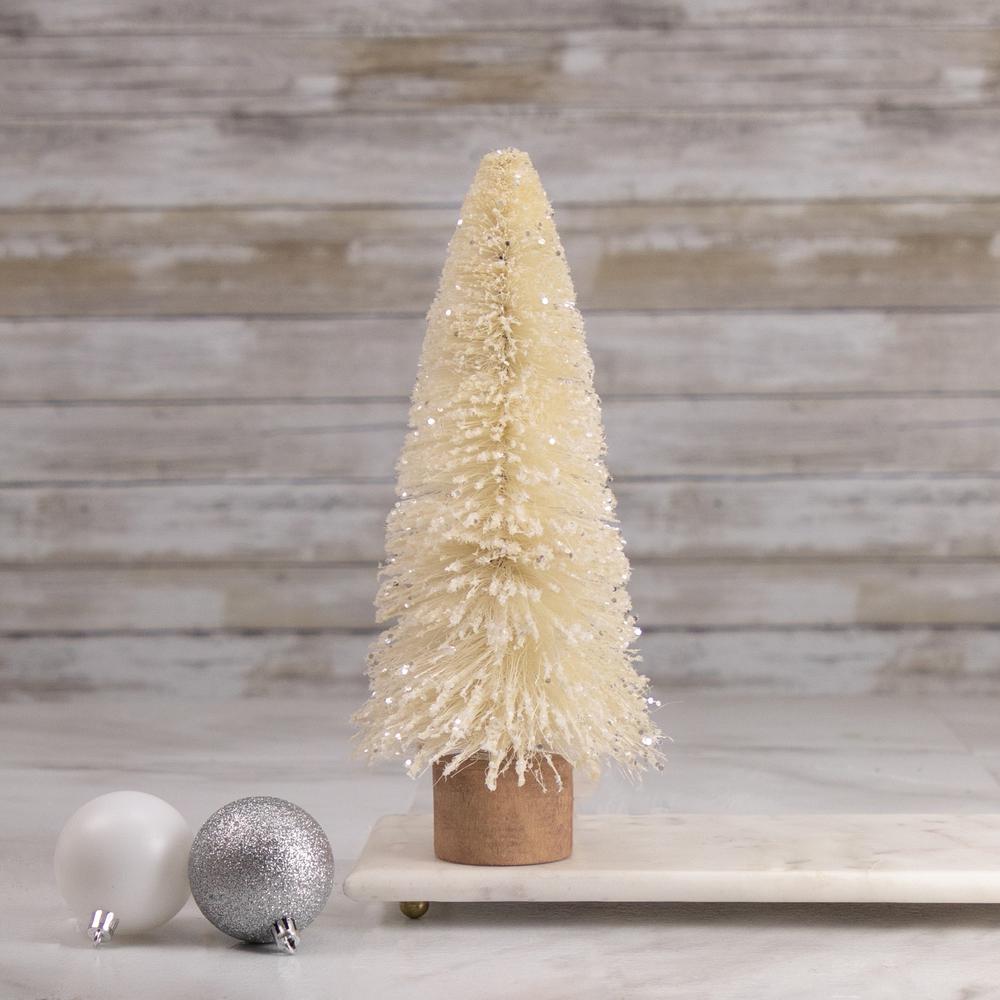 8.75" Glittered Cream Sisal Christmas Tree Decoration. Picture 2