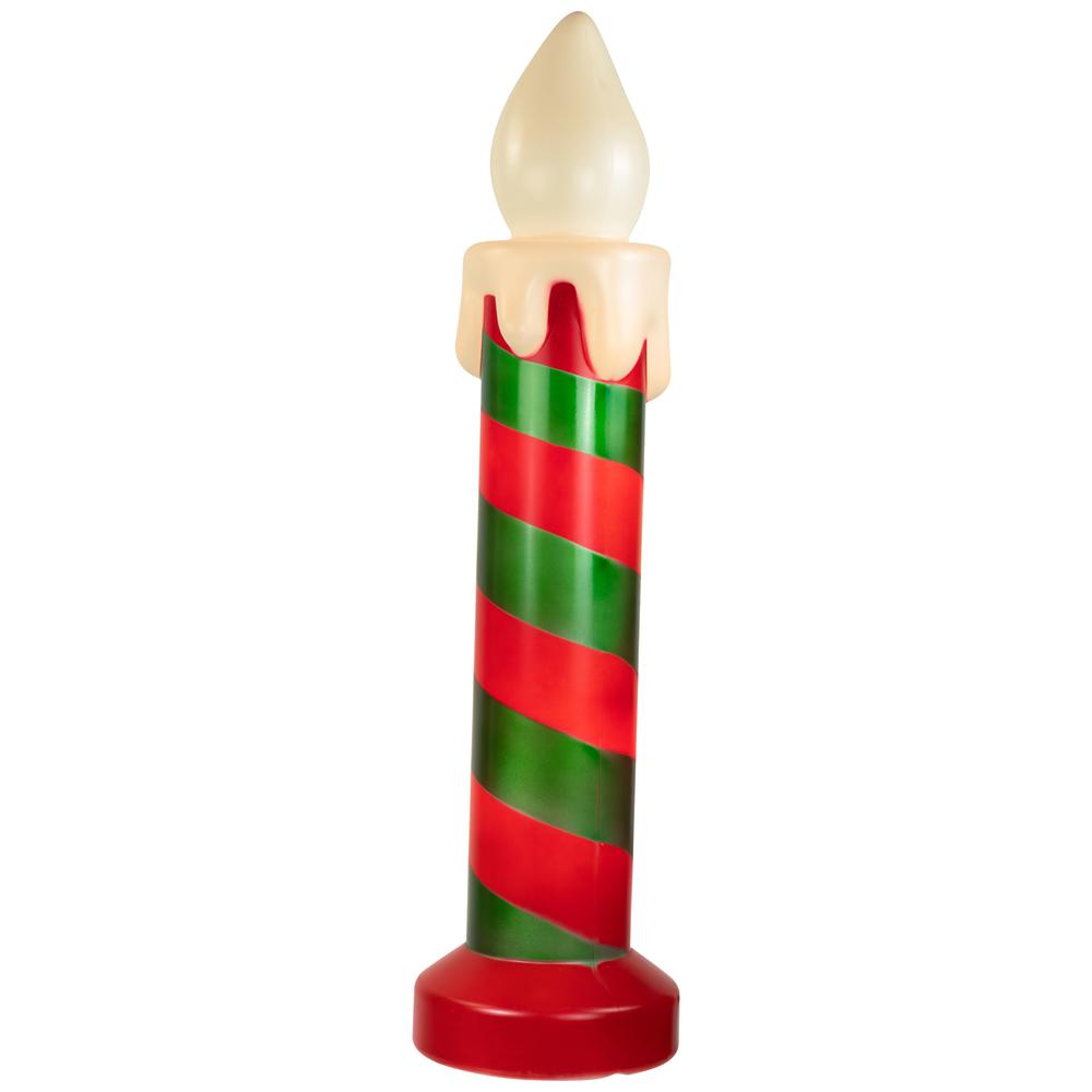 20" Lighted Green and Red Striped Blow Mold Candle Outdoor Christmas Decoration. Picture 6