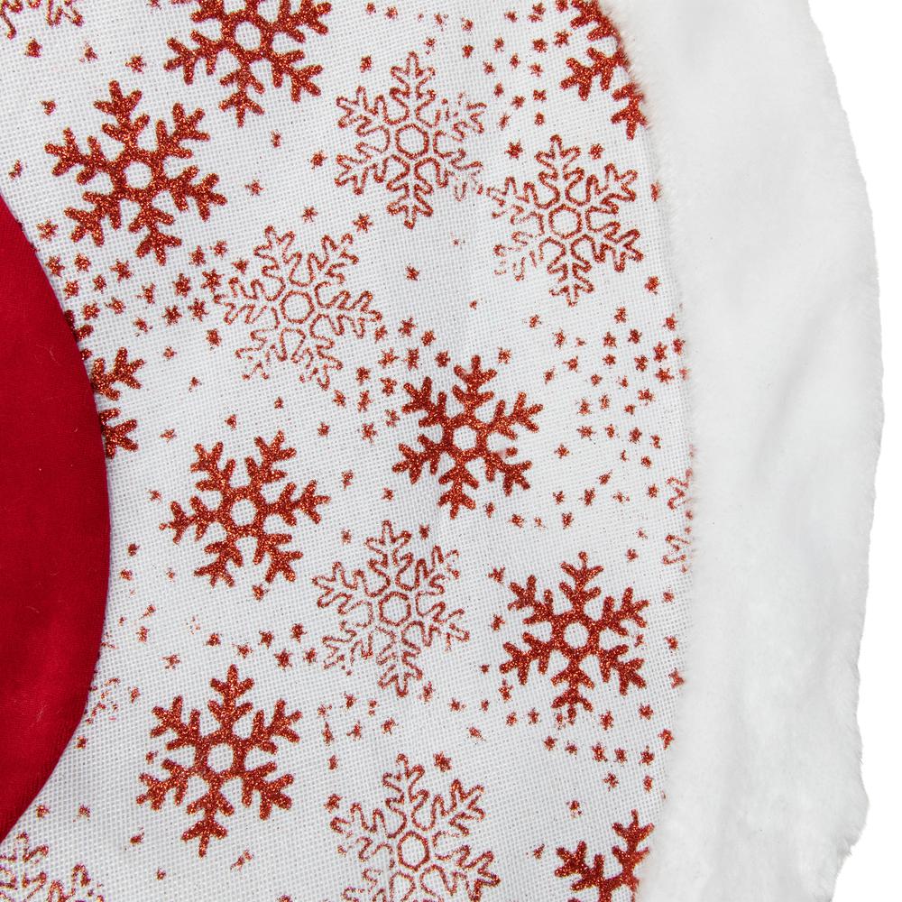 48" Red and White Glitter Snowflake Scallop Christmas Tree Skirt. Picture 6