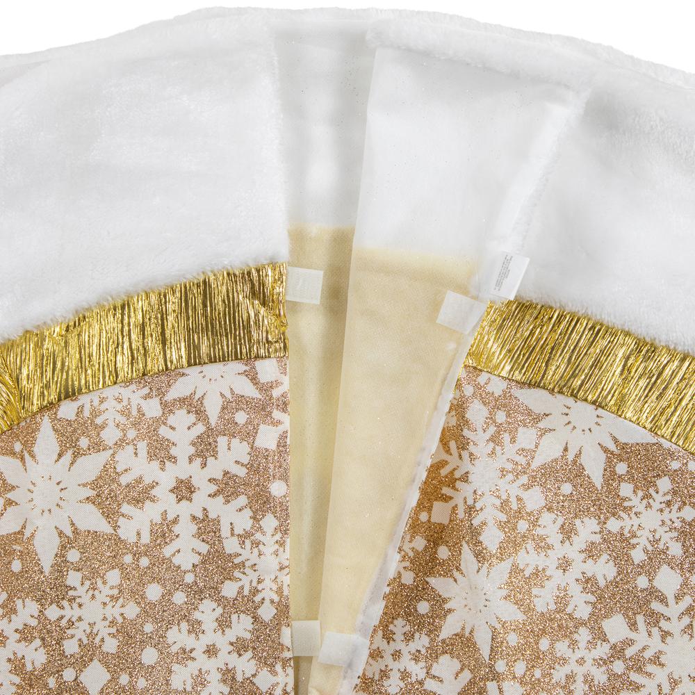 48" White and Gold Snowflake Christmas Tree Skirt. Picture 6